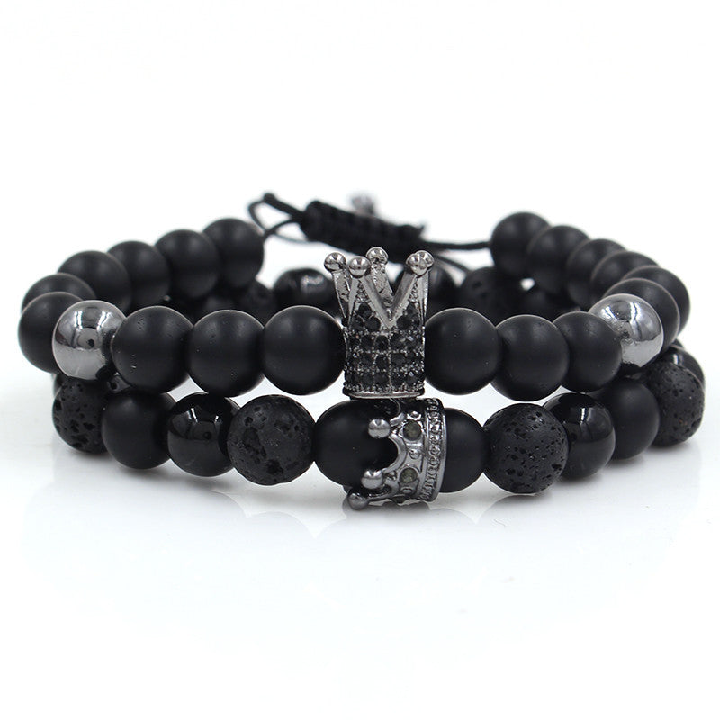 Fashion Versatile Energy Stone Turquoise Braided High Crown White Diamond Mixed Wear Small Crown Set Bracelet Bracelet