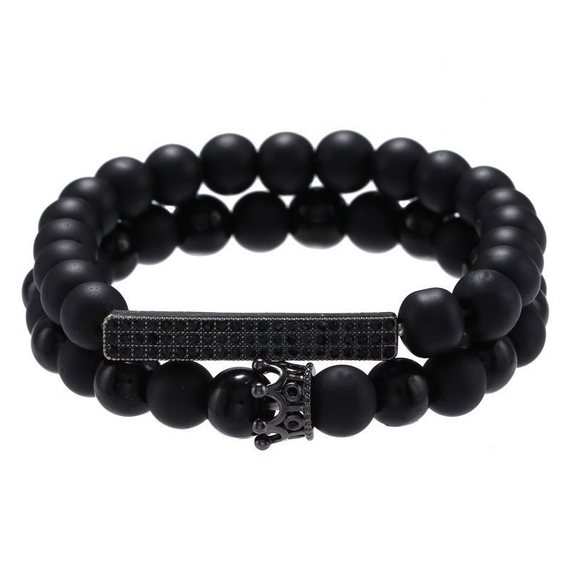 European and American jewelry 8mm black diamond frosted stone zircon crown long elastic set bracelet wholesale accessories