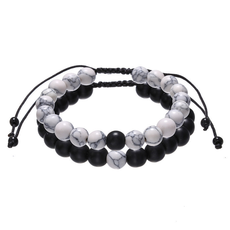 Cross-border hot-selling fashion retro black matte turquoise woven bead set bracelet men's adjustable couple bracelet