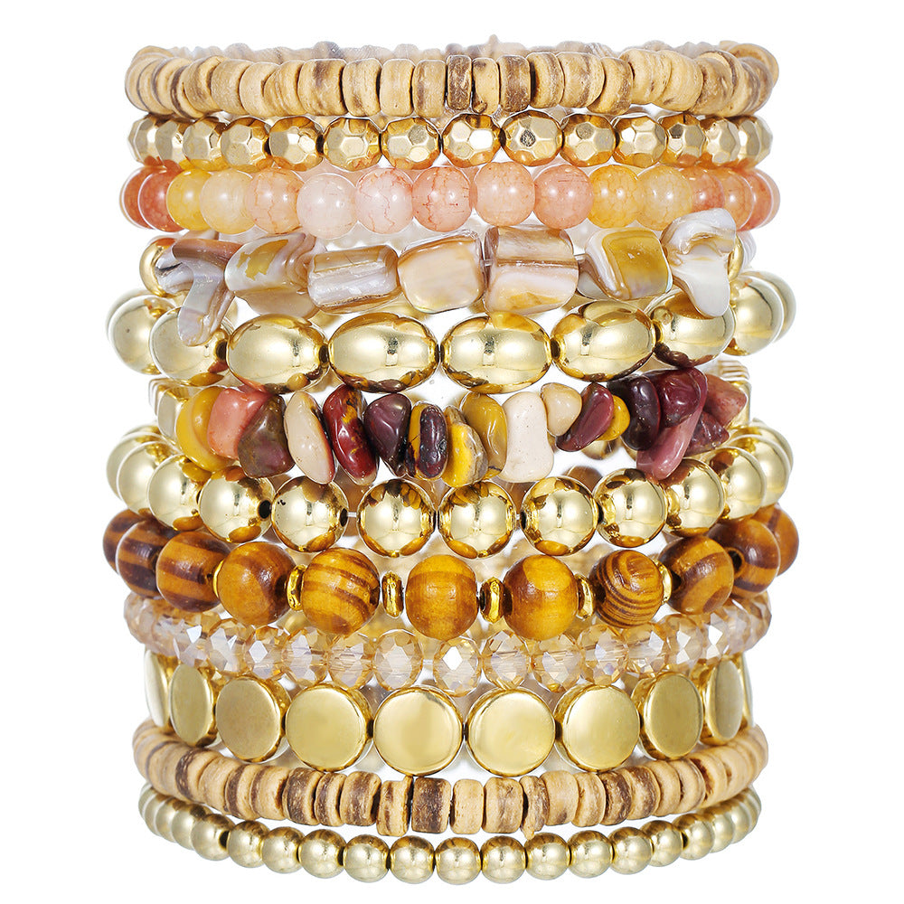Blue Bohemian Bracelet Set Multi-layer Stacked Coconut Shell Crystal Bracelet Vacation Wind Beach Bracelet