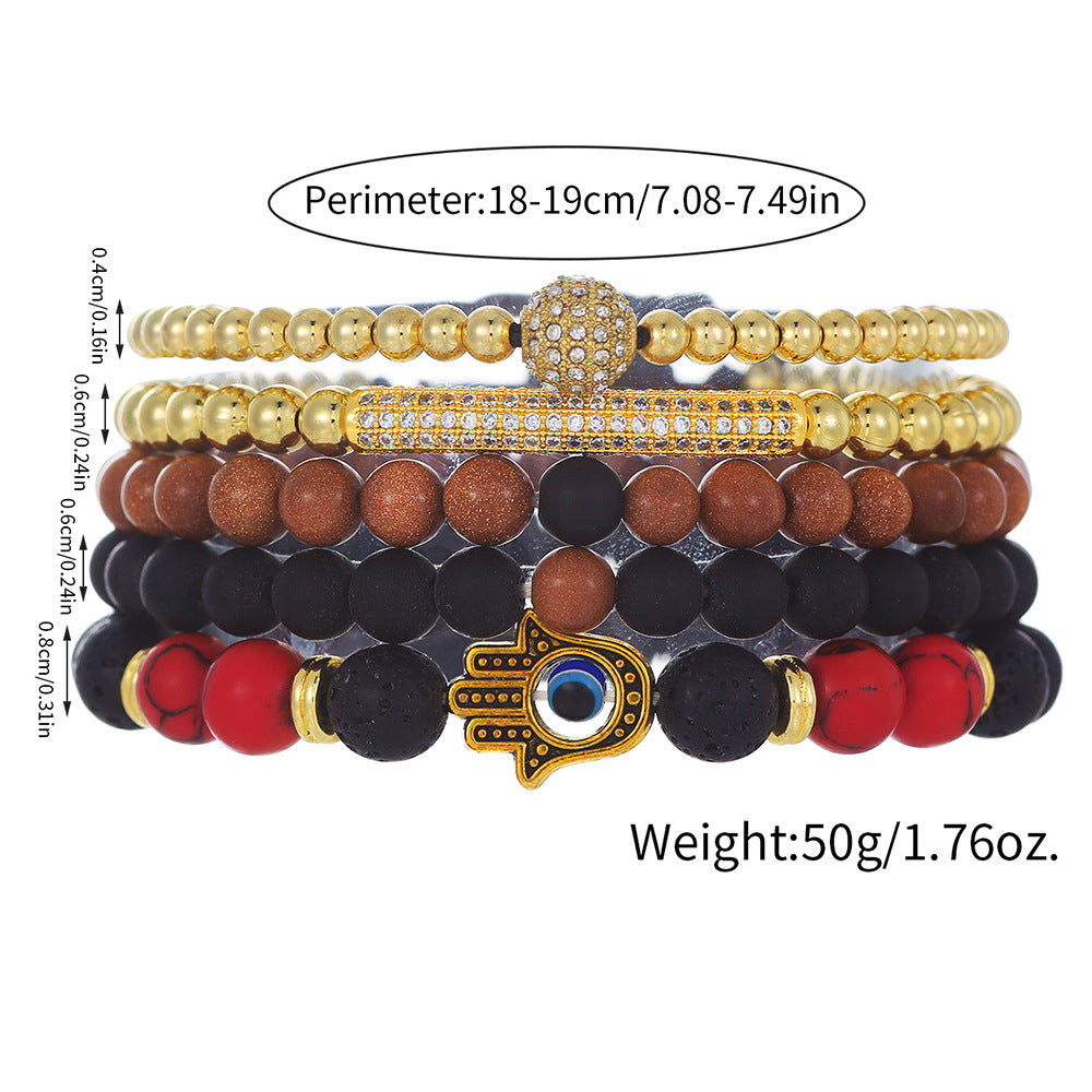 Amazon popular devil's eye palm bracelet, retro diamond-encrusted diamond ball fashion beaded stone bracelet 5-piece set