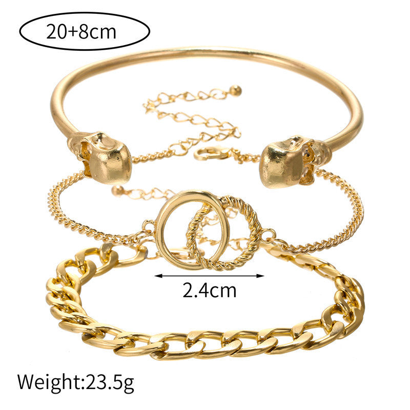 Cross-border new simple geometric chain bracelet bracelet combination personality exaggerated hip-hop skull bracelet bracelet female