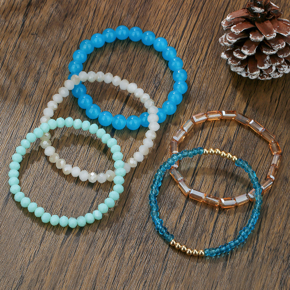 Cross-border popular fashion men's bohemian natural stone beaded elastic bracelet summer beach vacation bracelet women