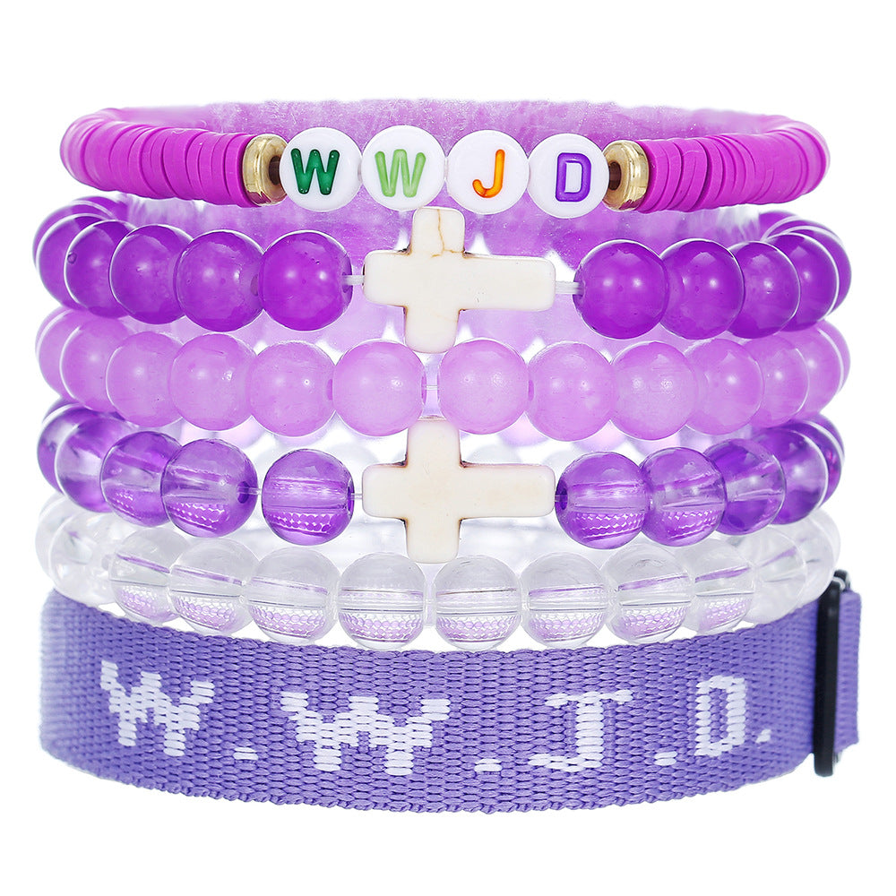 Cross-border hot-selling WWJD cross bracelet bracelet, natural stone unisex charm, faith, friendship, soft ceramic bracelet