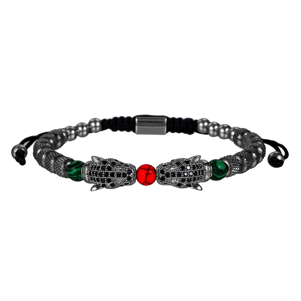 Cross-border hot-selling stainless steel zircon leopard head woven bracelet bracelet combination, fashionable C-shaped titanium steel bracelet