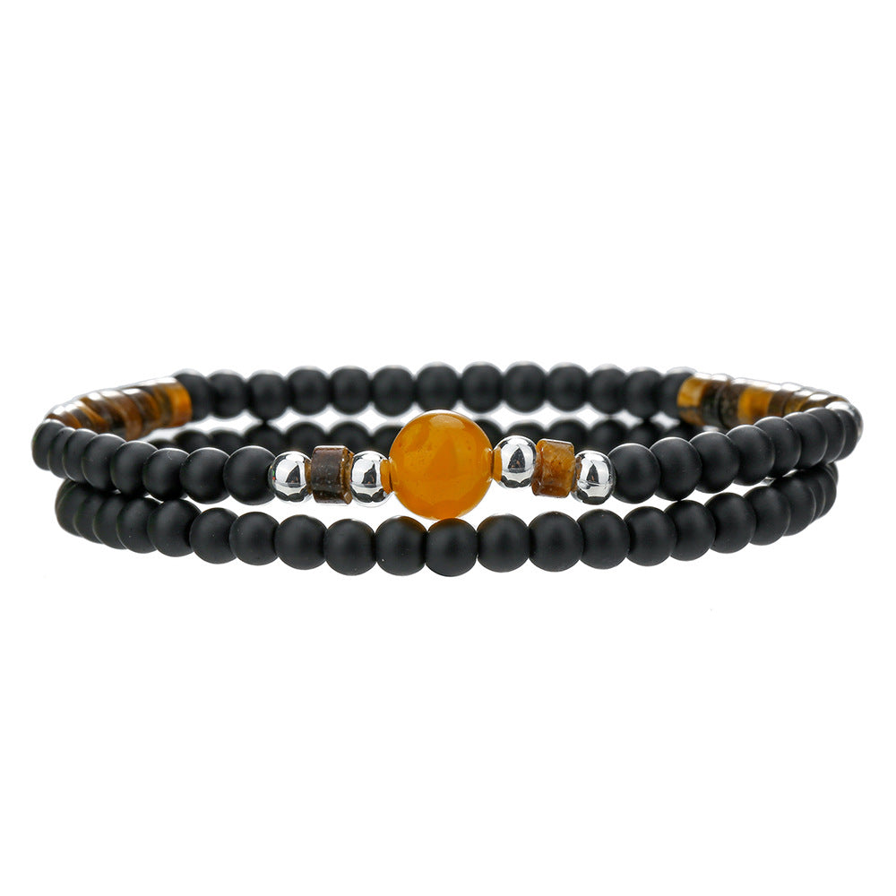 New foreign trade products European and American fashion black agate tiger eye amber stone beaded bracelet simple and versatile men's bracelet combination