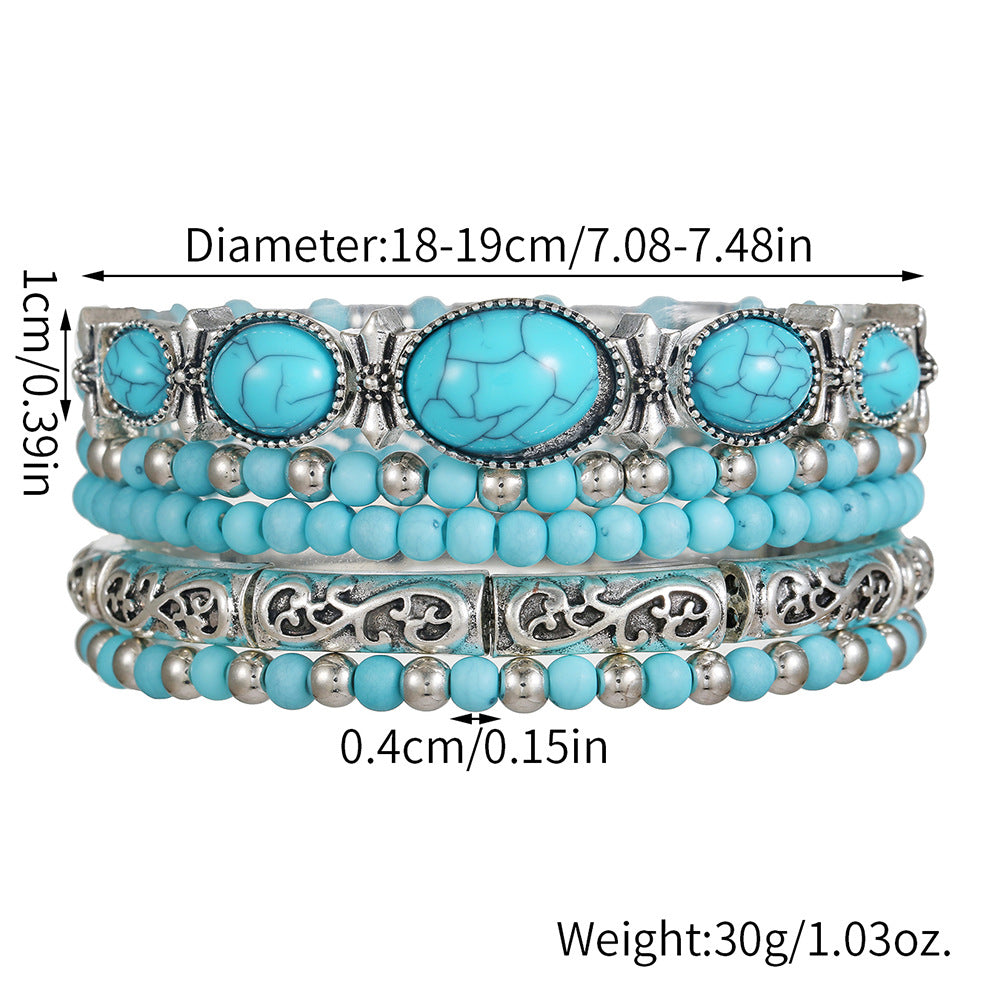 Cross-border hot-selling ethnic style imitation turquoise bracelet, European and American personalized commuting stacking and wearing jewelry combination vacation bracelet