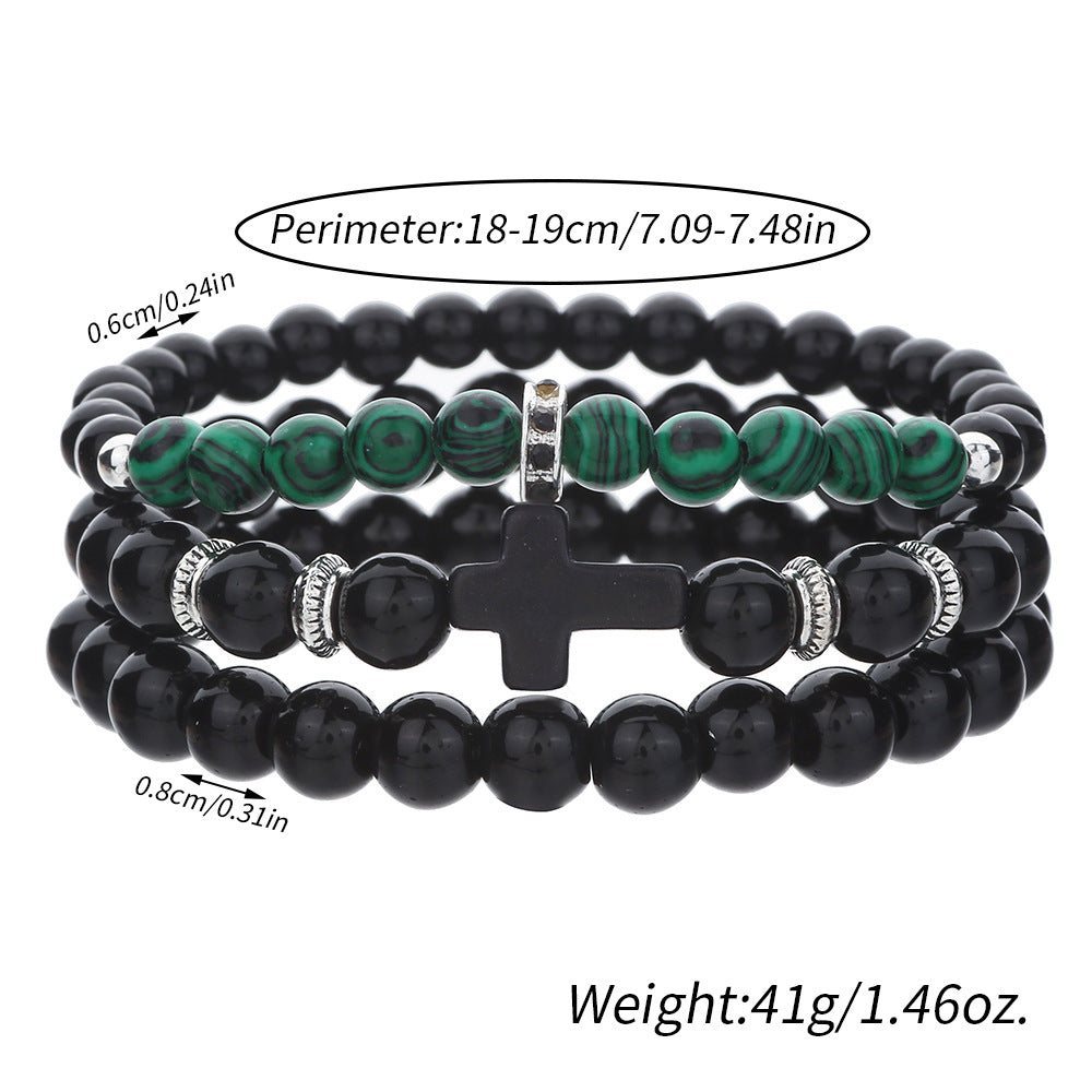 Cross-border popular accessories, black cross elastic Buddha bead bracelet set, peacock pattern bead bracelet, bracelet combination.