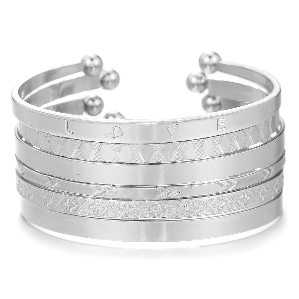 Bohemian LOVE alphabet bracelet set percussion arrow rhombus pattern exaggerated personality opening bracelet