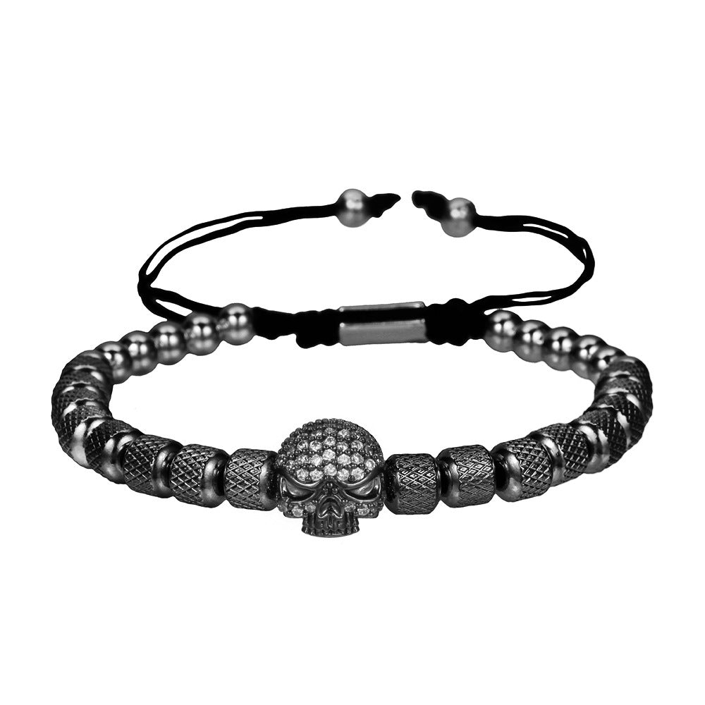 Cross-border zircon ghost head ugly braided bracelet Roman letter braided stainless steel mesh bracelet set