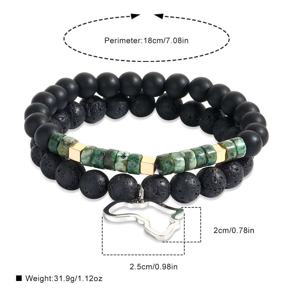 Original trendy jewelry retro stainless steel pendant volcanic frosted stone bracelet men's and women's trendy jewelry gift couple bracelet