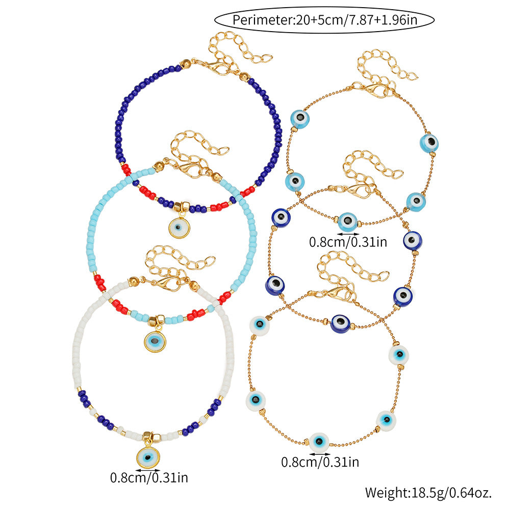 European and American niche trendy jewelry eye sky beaded bracelet light luxury niche multi-layer stacked rice bead bracelet
