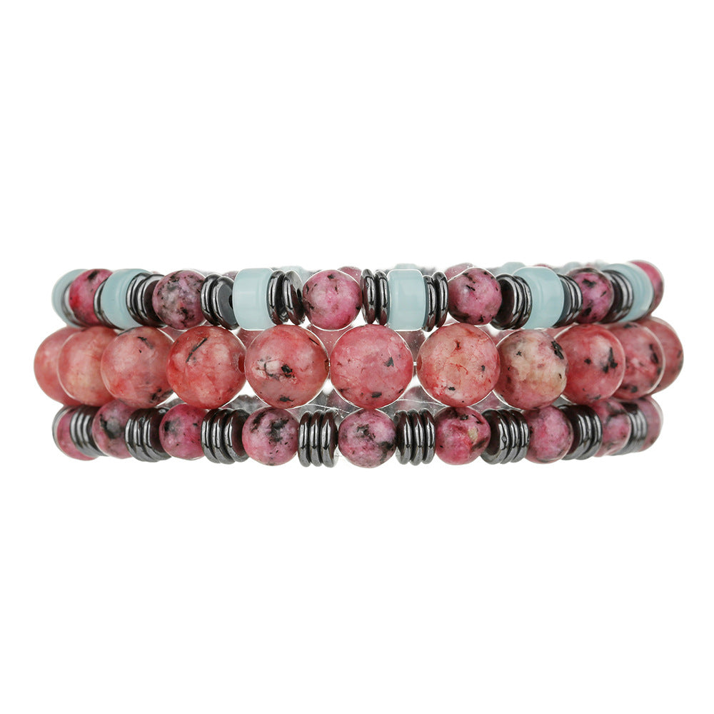 Cross-border new men's stacked beaded bracelets fashionable versatile powder zebra black gallstone natural stone elastic bracelet men