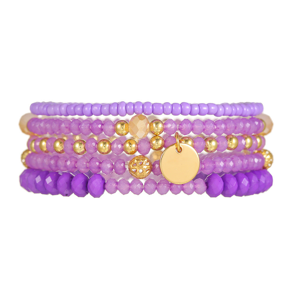 Bohemian fashionable and elegant elastic glass rice bead bracelet set, send girlfriends and girlfriends small fresh stacked bracelets