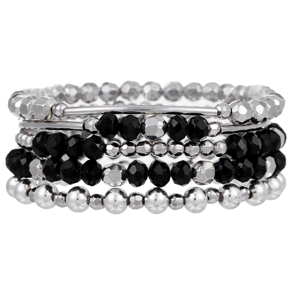 Silver Beaded Eyes CCB Pearl Crystal Bracelet Female Bohemian Stacked Elastic Bracelet Bracelet Combination
