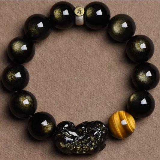 Black Obsidian Pixiu Wealth Bracelet | Chinese Zodiac Guardian