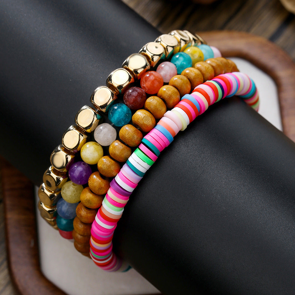 Irregular cut black gallstone broken silver tiger's eye stone elastic beaded bracelet men's business bracelet stacked bracelet