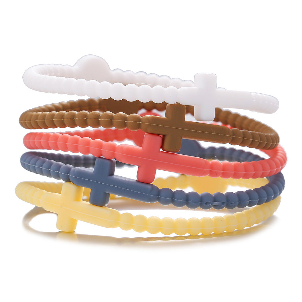 Amazon popular hot-selling bracelet simple European and American macaron cross bracelet children's hand adult silicone bracelet