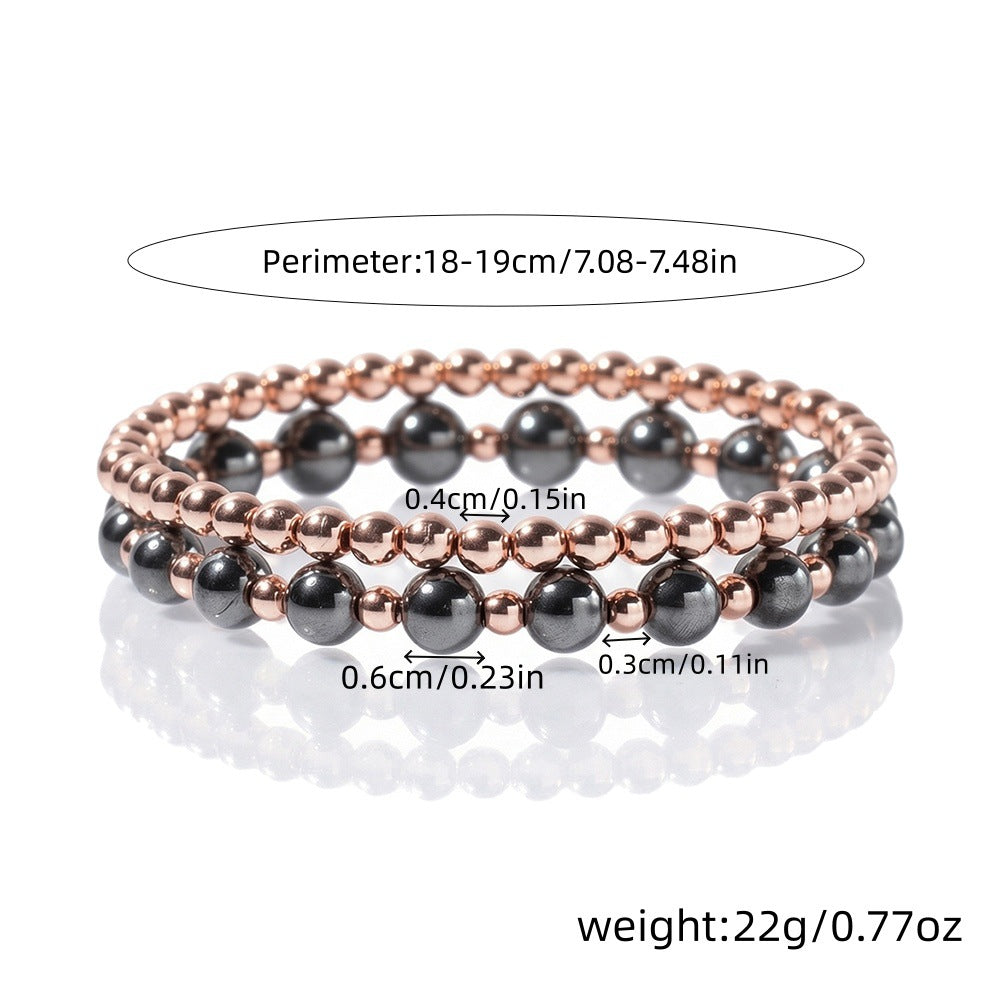 Cross-border European and American fashion hot-selling hematite black gallstone elastic men's and women's beaded mixed bracelet accessories wholesale