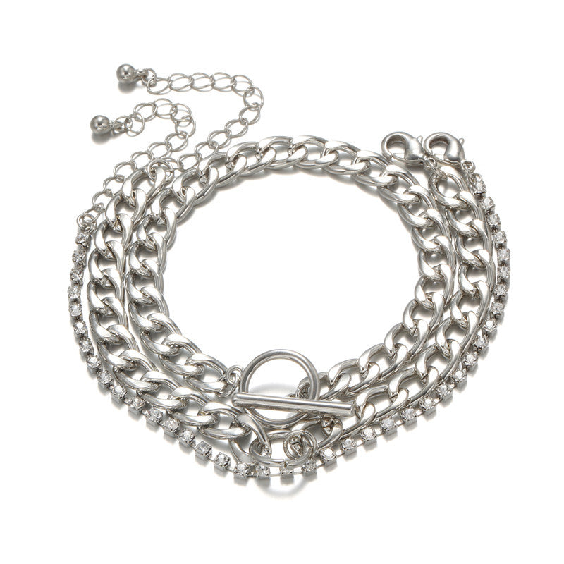 European and American cross-border jewelry, temperament versatile claw chain diamond multi-layer jewelry women, retro multi-element chain bracelet set
