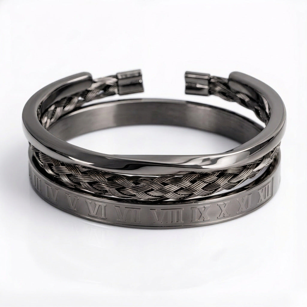 European and American punk jewelry retro trend stainless steel winding three-color square bracelet bracelet wholesale accessories men