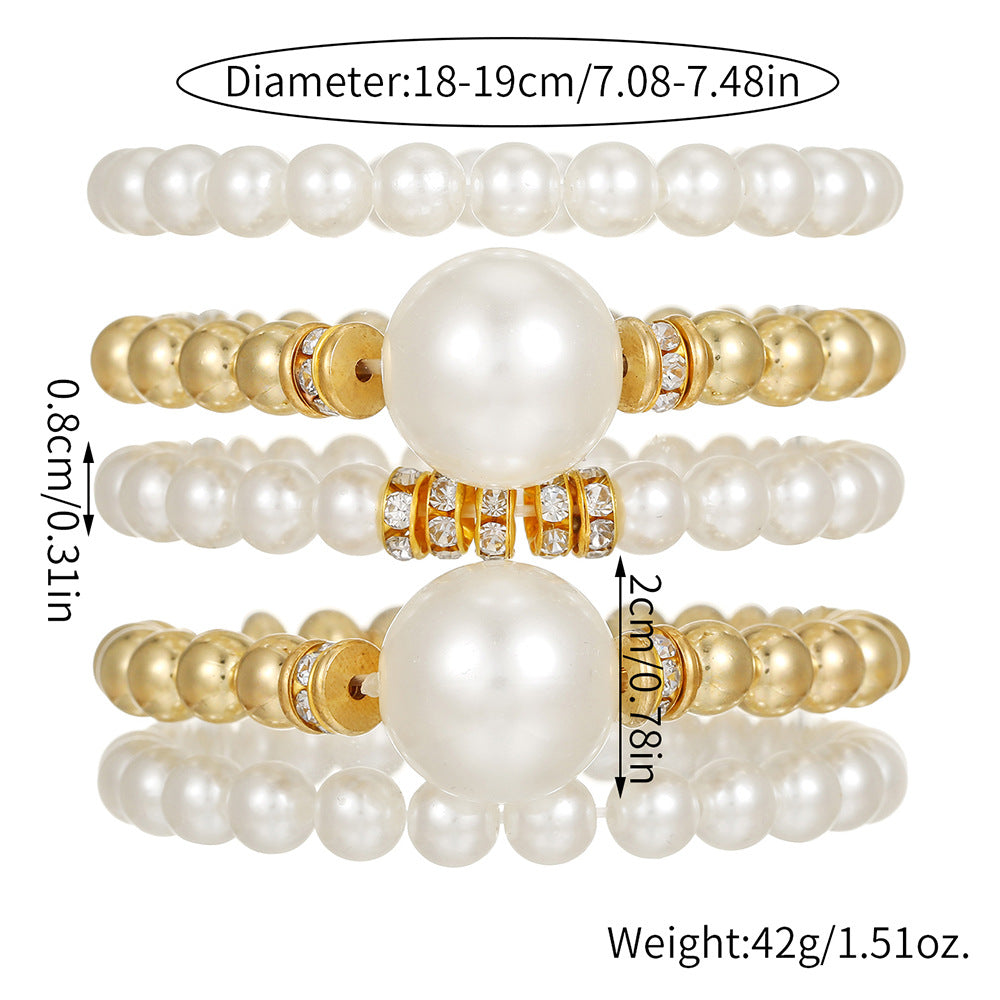 Cross-border new exaggerated imitation pearl bracelet women's multi-layer stacked diamond-encrusted creative jewelry hip-hop nightclub queen bracelet