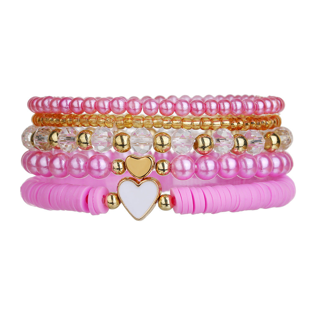 European and American children's bracelet set Bohemian elastic beaded pearl bracelet dripping oil love soft pottery friendship bracelet