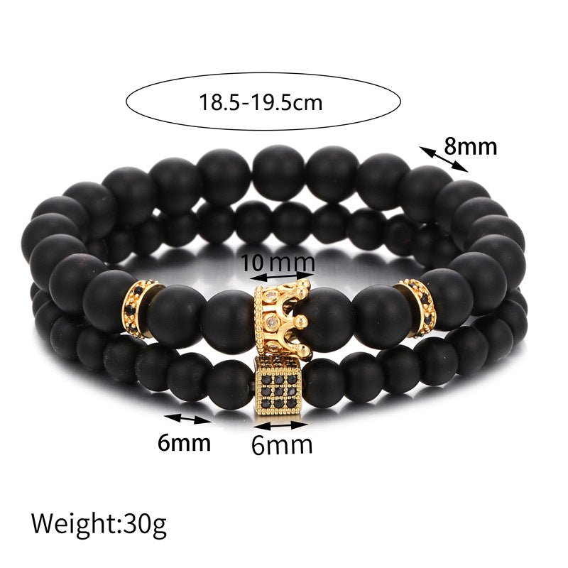 Cross-border hot-selling 6/8mm black frosted stone Buddha bead bracelet, micro-inlaid zircon crown dice set couple bracelet men