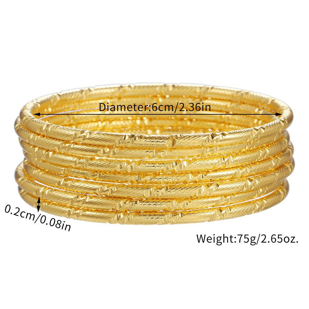 Brass gold-plated coil bracelet Vietnamese sand gold women's 2mm coarse cloth pattern bracelet bracelet Internet celebrity wind stacked bracelet