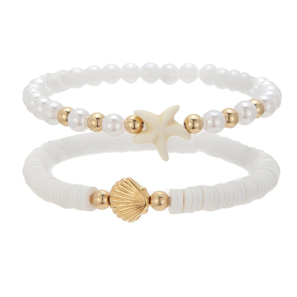 European and American cross-border jewelry white rice beads gravel beaded pearl bracelet women's fashion hand-stacked jewelry bracelet women