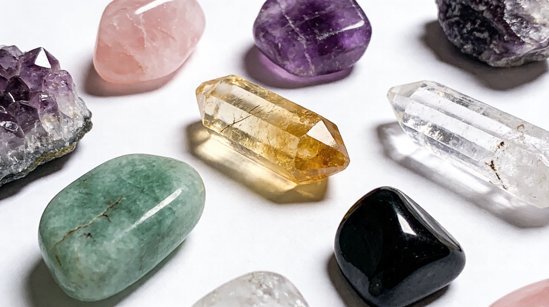 Various colorful healing crystals used for love, wealth, protection and healing energy