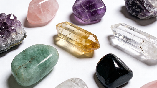 Various colorful healing crystals used for love, wealth, protection and healing energy