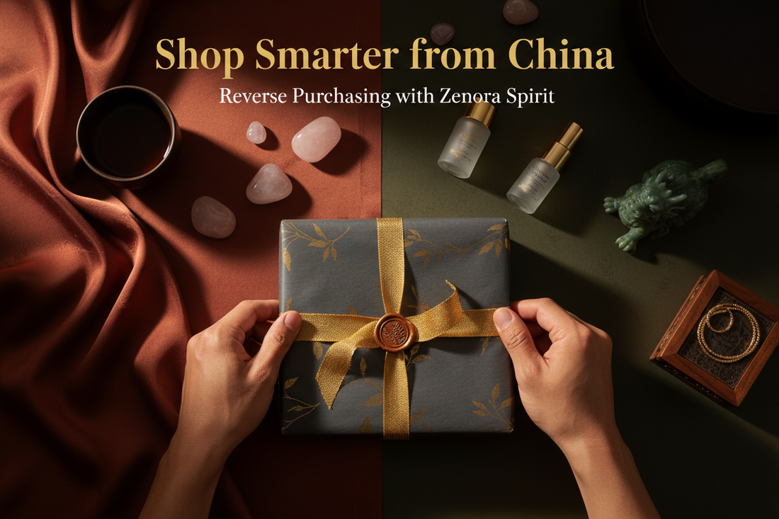 Zhang Gan, founder of Zenora Spirit, unwrapping a carefully sourced package from China — reverse purchasing made personal and trustworthy.