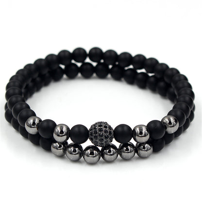 European and American exaggerated 6mm black matte copper bead bracelet, micro-inlaid zircon crown bracelet, set wholesale
