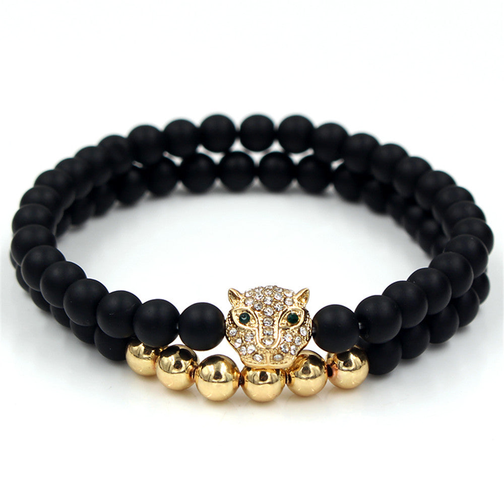 European and American exaggerated 6mm black matte copper bead bracelet, micro-inlaid zircon crown bracelet, set wholesale