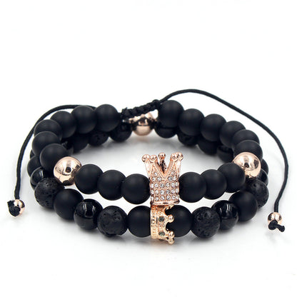 Fashion Versatile Energy Stone Turquoise Braided High Crown White Diamond Mixed Wear Small Crown Set Bracelet Bracelet