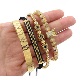 Cross-border new metal bracelet set, female exaggerated bohemian feng shui ripple smooth surface stacked bracelet 10-piece set