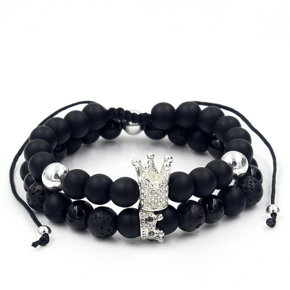 Fashion Versatile Energy Stone Turquoise Braided High Crown White Diamond Mixed Wear Small Crown Set Bracelet Bracelet