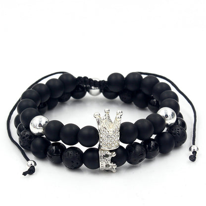 Fashion Versatile Energy Stone Turquoise Braided High Crown White Diamond Mixed Wear Small Crown Set Bracelet Bracelet