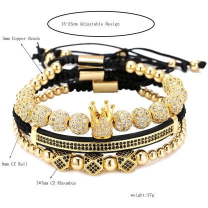 Cross-border 8mm micro-inlaid zircon copper ball woven crown crescent geometric three-piece bracelet bracelet bracelet