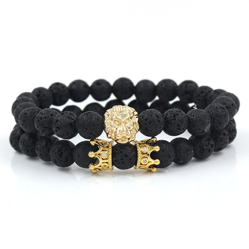 Cross-border men's suit bracelet, black agate turquoise bracelet, lion head, European and American handmade bead jewelry men