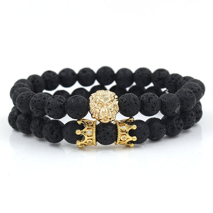 Cross-border men's suit bracelet, black agate turquoise bracelet, lion head, European and American handmade bead jewelry men