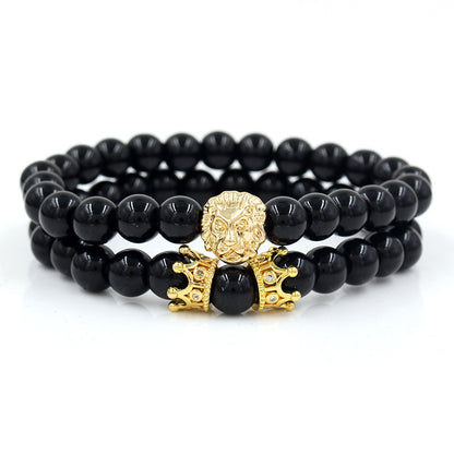 Cross-border men's suit bracelet, black agate turquoise bracelet, lion head, European and American handmade bead jewelry men