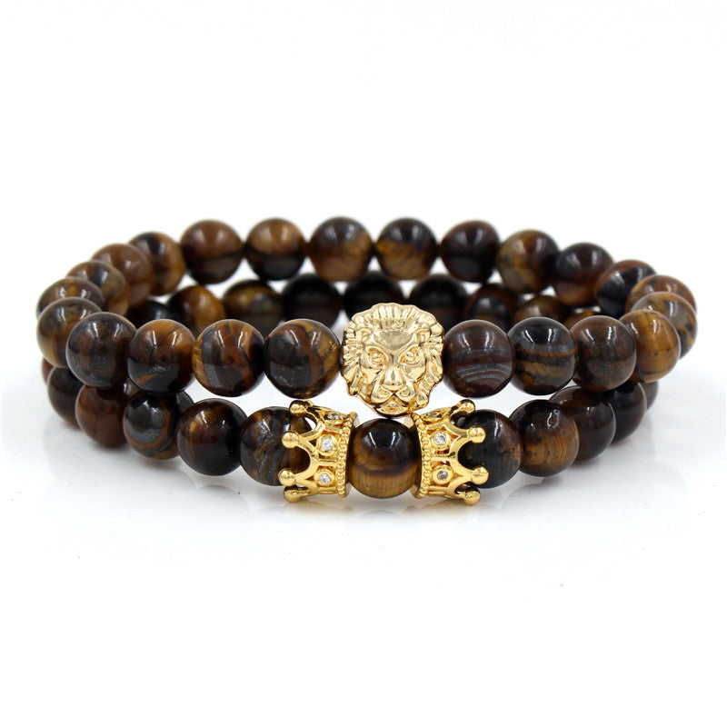 Cross-border men's suit bracelet, black agate turquoise bracelet, lion head, European and American handmade bead jewelry men