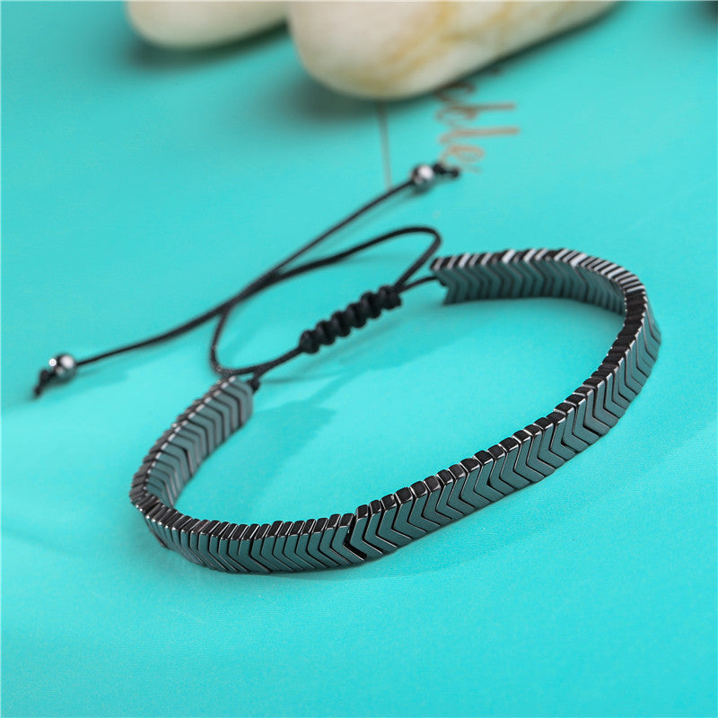 Punk bracelet, men's bracelet, black ironstone flying saucer weaving three sets of bracelets, bracelet set, accessories.