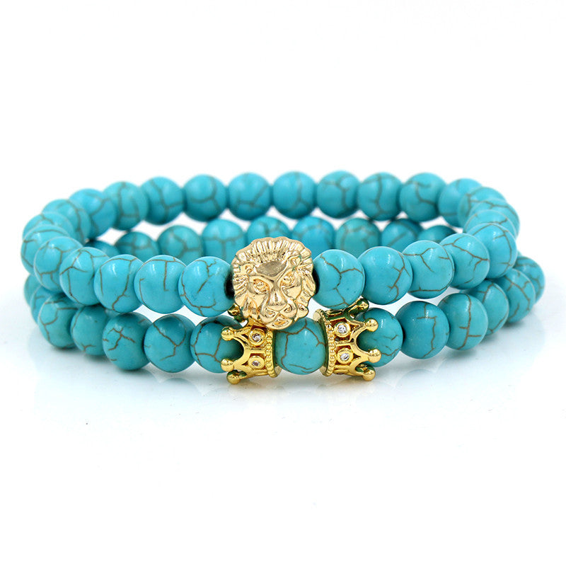 Cross-border men's suit bracelet, black agate turquoise bracelet, lion head, European and American handmade bead jewelry men