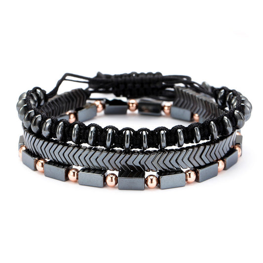 Punk bracelet, men's bracelet, black ironstone flying saucer weaving three sets of bracelets, bracelet set, accessories.