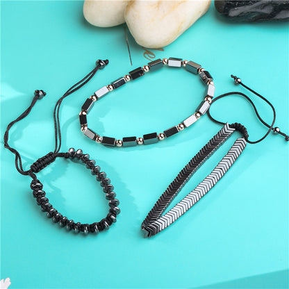 Punk bracelet, men's bracelet, black ironstone flying saucer weaving three sets of bracelets, bracelet set, accessories.