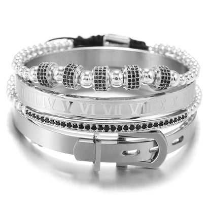 European and American exaggerated micro-inlaid zircon bracelet, punk bracelet, stainless steel Roman letter bracelet bracelet set men