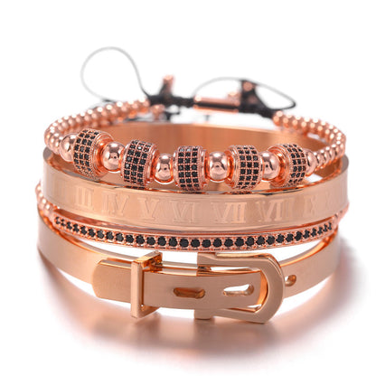 European and American exaggerated micro-inlaid zircon bracelet, punk bracelet, stainless steel Roman letter bracelet bracelet set men